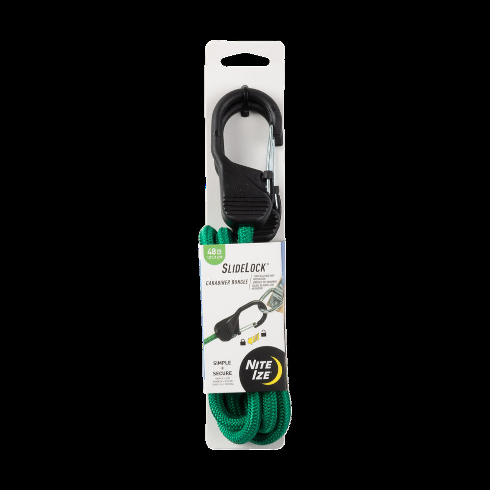 NiteIze SlideLock Carabiner Bungee, 48-in, Green, Wear-Resistant, 8-mm Diameter