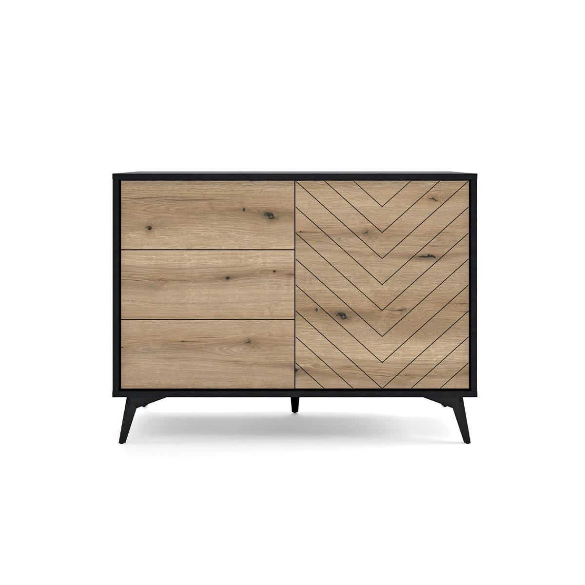 - Buffet 3 tiroirs 1 porte naturel et noir
