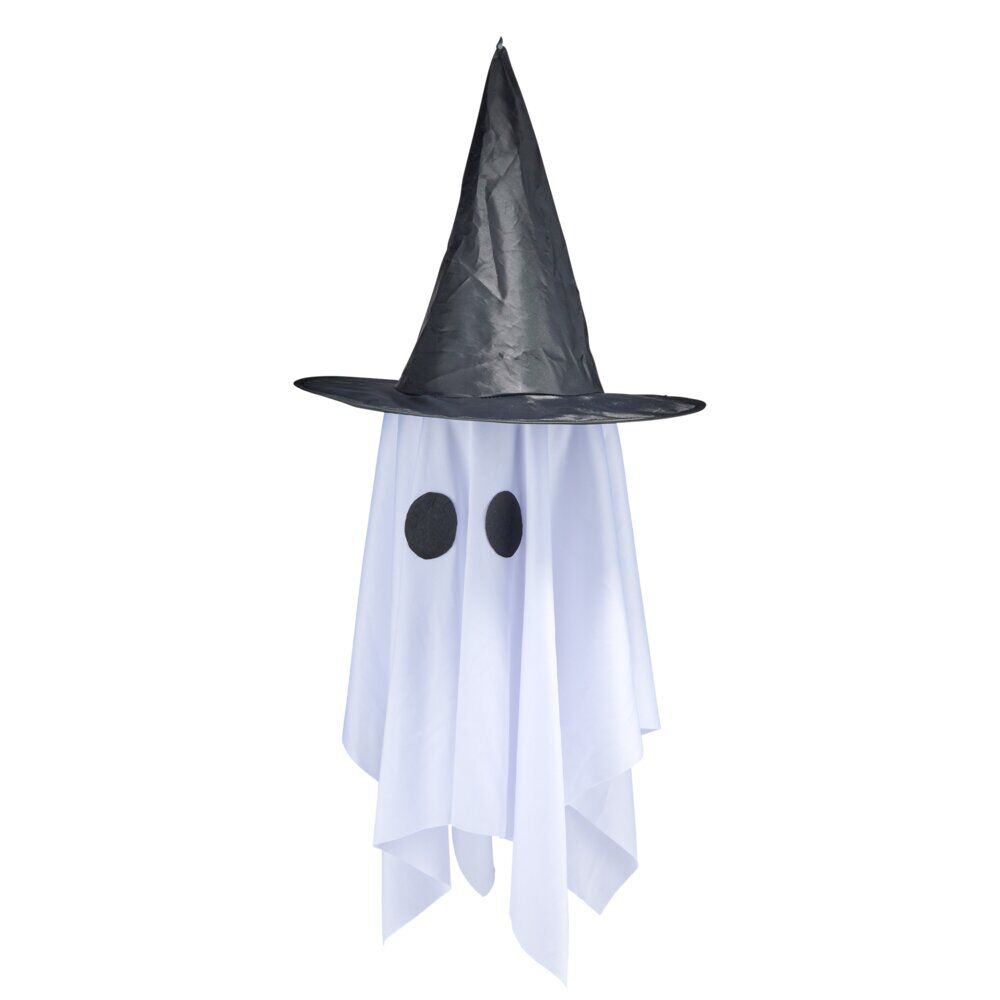 Décoration Halloween fantôme avec chapeau à suspendre Ø37xH85cm (2 modèles)