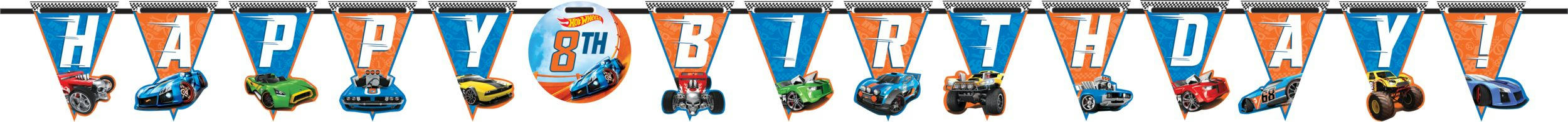 Hot Wheels Jumbo Add-An-Age Happy Birthday Banner Decoration, 10-ft