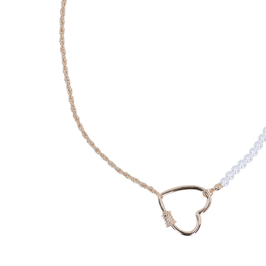 Manfield Gouden hartjes ketting met parel details