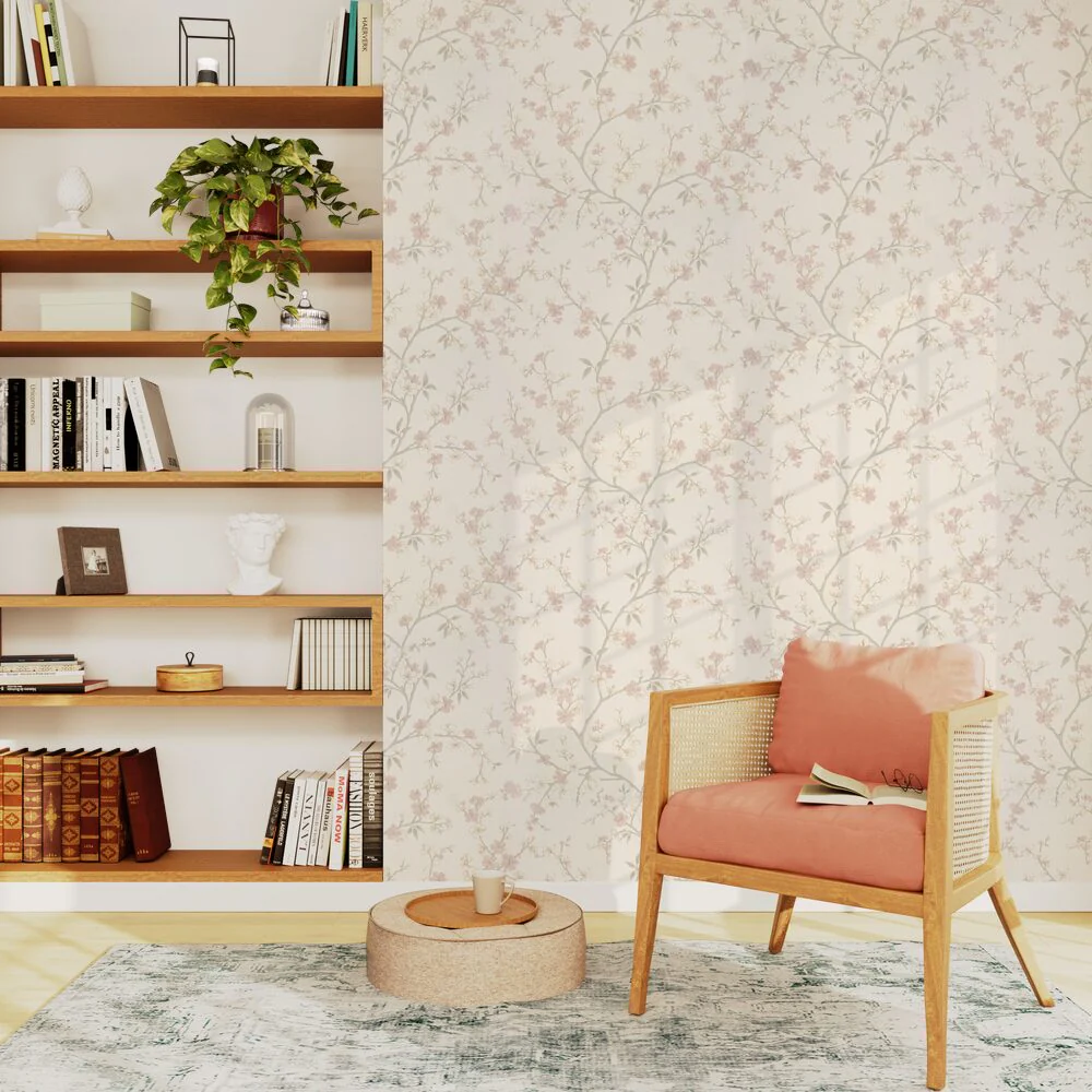 Papier peint intissé CHERRY BLOSSOM blanc cassé et rose
