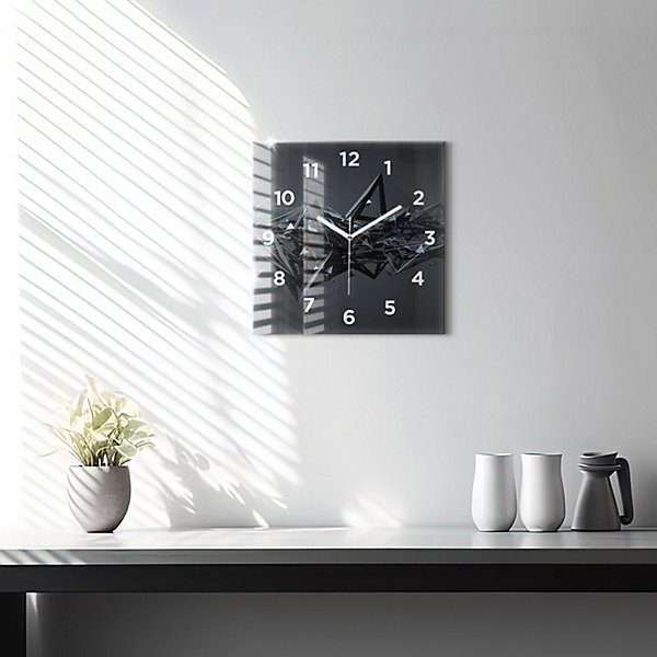 Horloge murale Wallfluent 30x30 cm Avec chiffres Aiguilles blanches Abstraction noire 1 pcs
