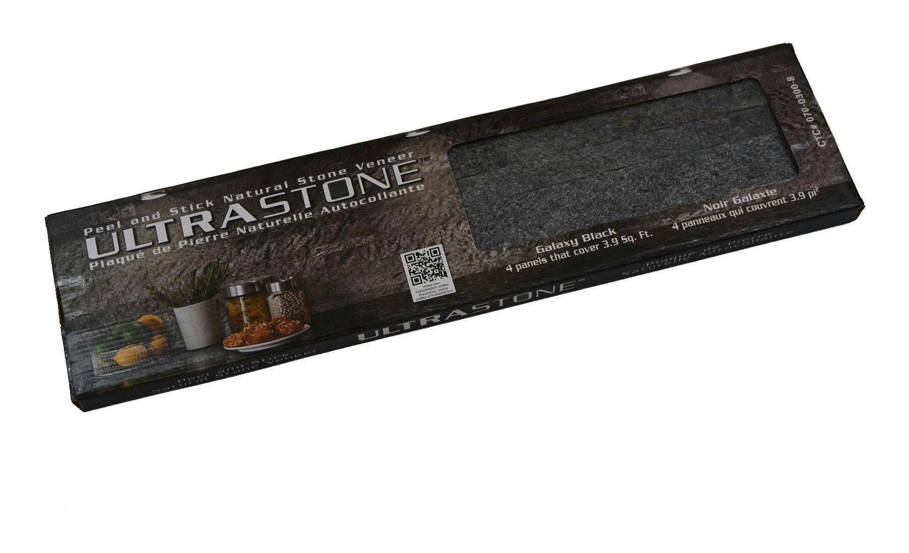 UltraStone Peel & Stick Stone Backsplash Tiles, Galaxy Black Quartzite, 3.9 sq.ft