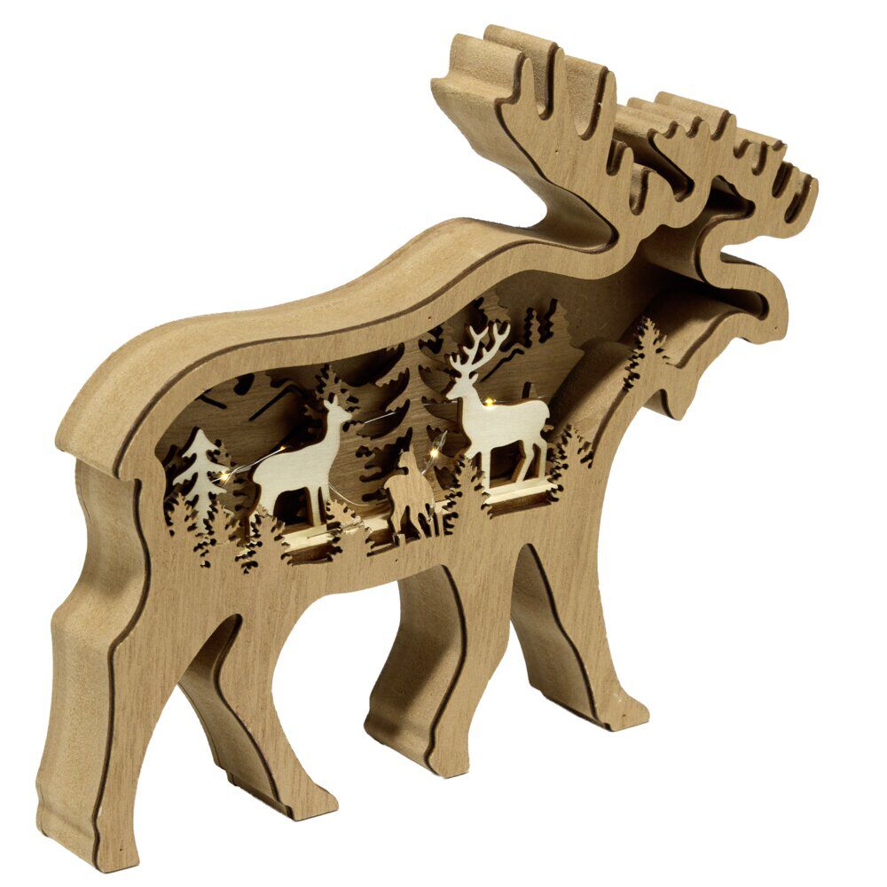 Décoration de No&euml;l LED renne bois marron 23x3xH19cm