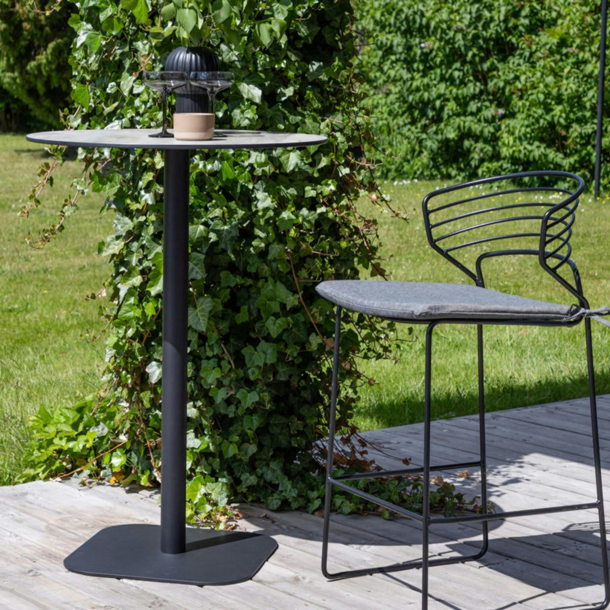 OLIVIA - Table haute extérieur en métal et bois MDF