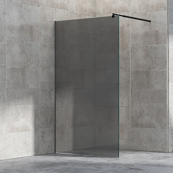 Paroi de douche fixe sans porte 200x120cm, en verre gris ESG 8mm, profil noir mat - EX101