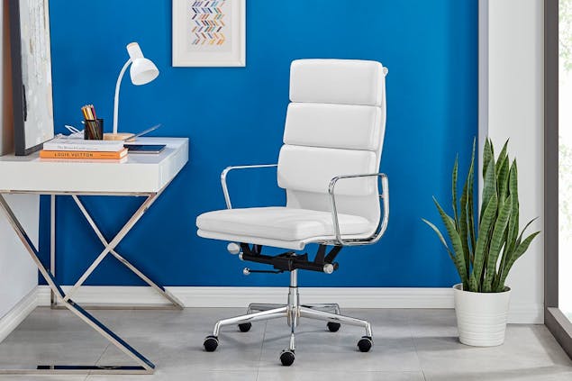 NNEKGE Replica Eames Group StandardPadded High Back Office Chair (White Leather)
