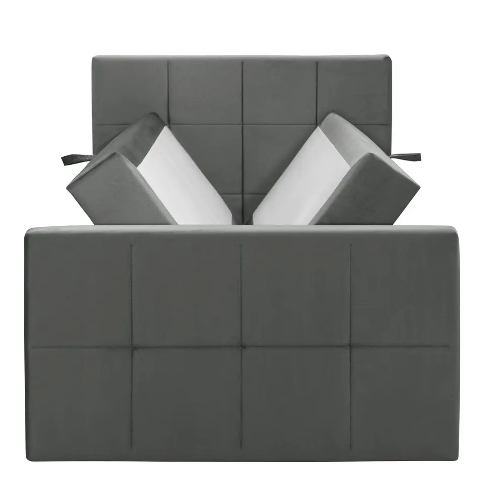 Boxspring met opbergruimte en voetbord Liv geblokt - grijs - 120x200cm
