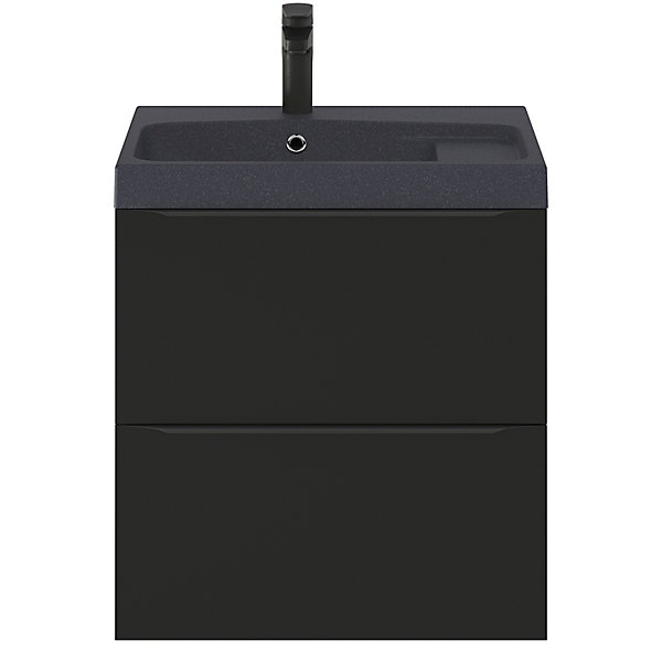 Meuble vasque suspendu noir mat l.60 cm Imandra   plan vasque noir résine Mila, GoodHome