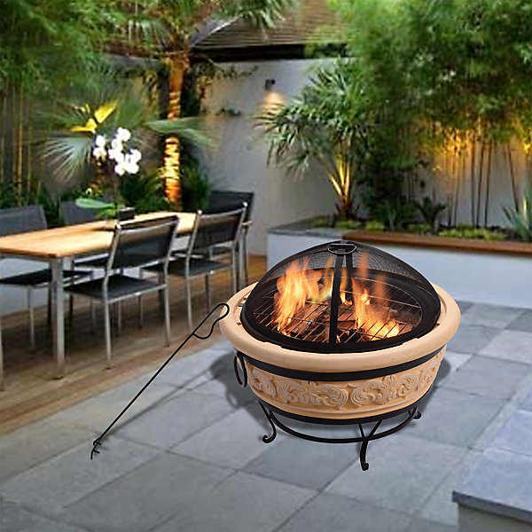 Brasero à bois en Effet béton noir avec pare-étincelles Teamson Home