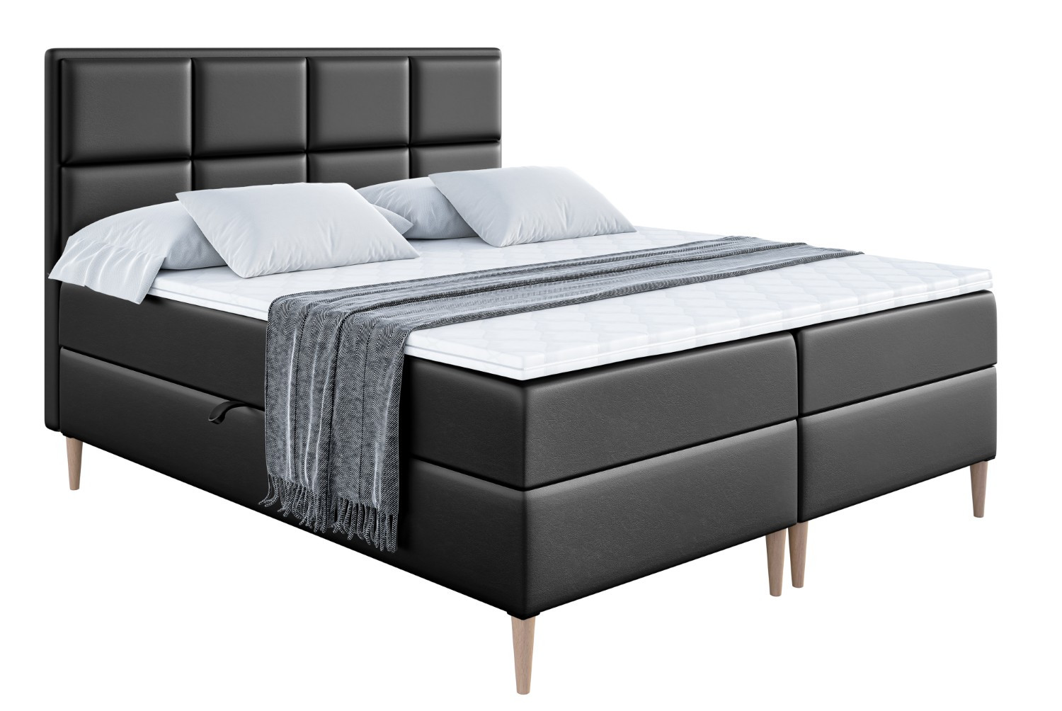 Łóżko kontynentalne z pojemnikiem, materacem i nóżkami NOVA-FD 120x200 cm