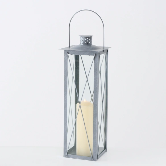 Laterne »Farol«, Grau, aus Glas und Metall