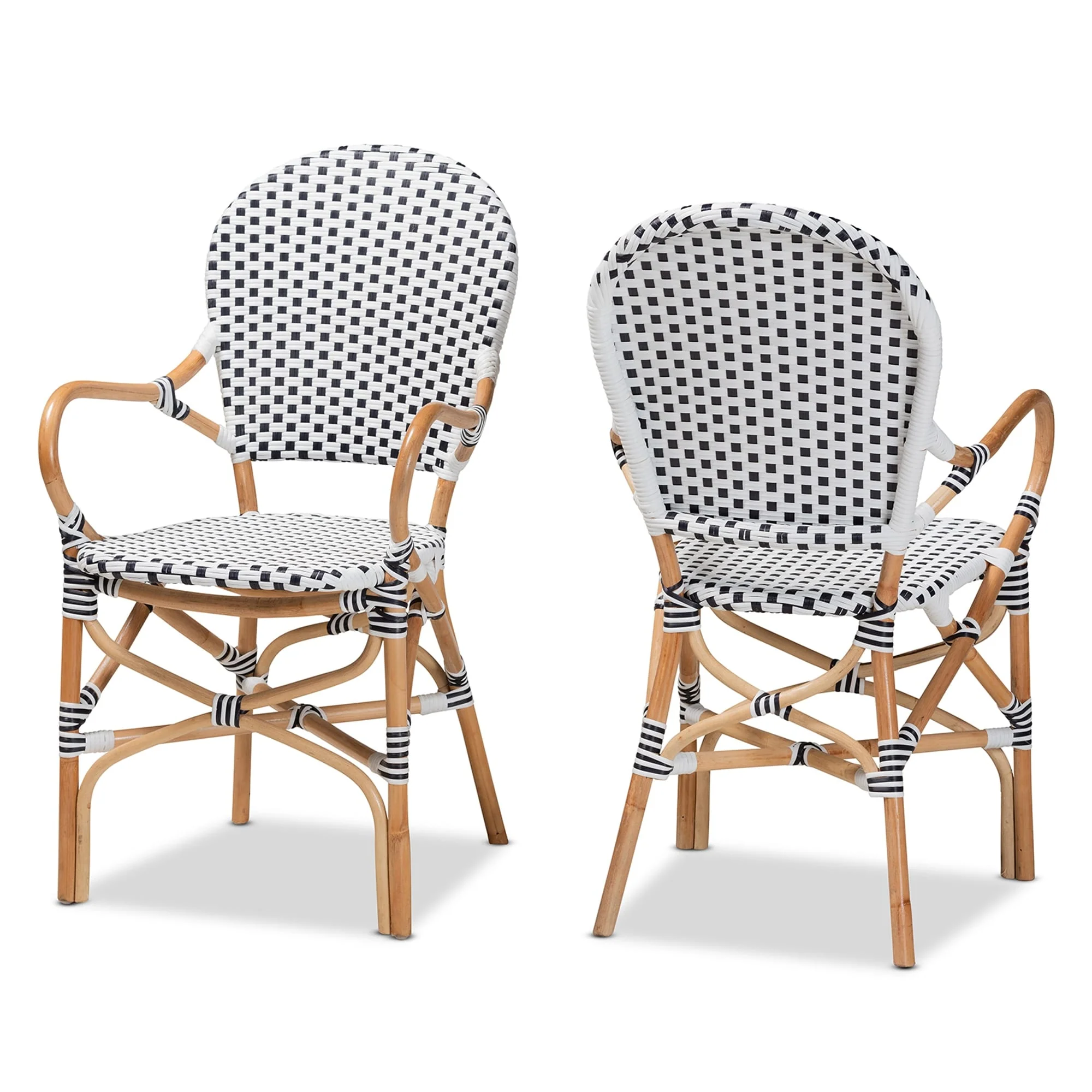 Naila Black and White Weaving/ Natural Rattan Indoor and Outdoor Bistro Chair Set(2PC)