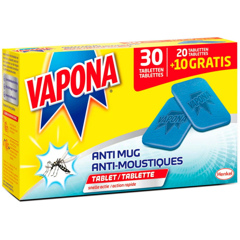 Tablette de recharge pour diffuseur électrique anti-moustiques 20   10 pièces gratuites VAPONA