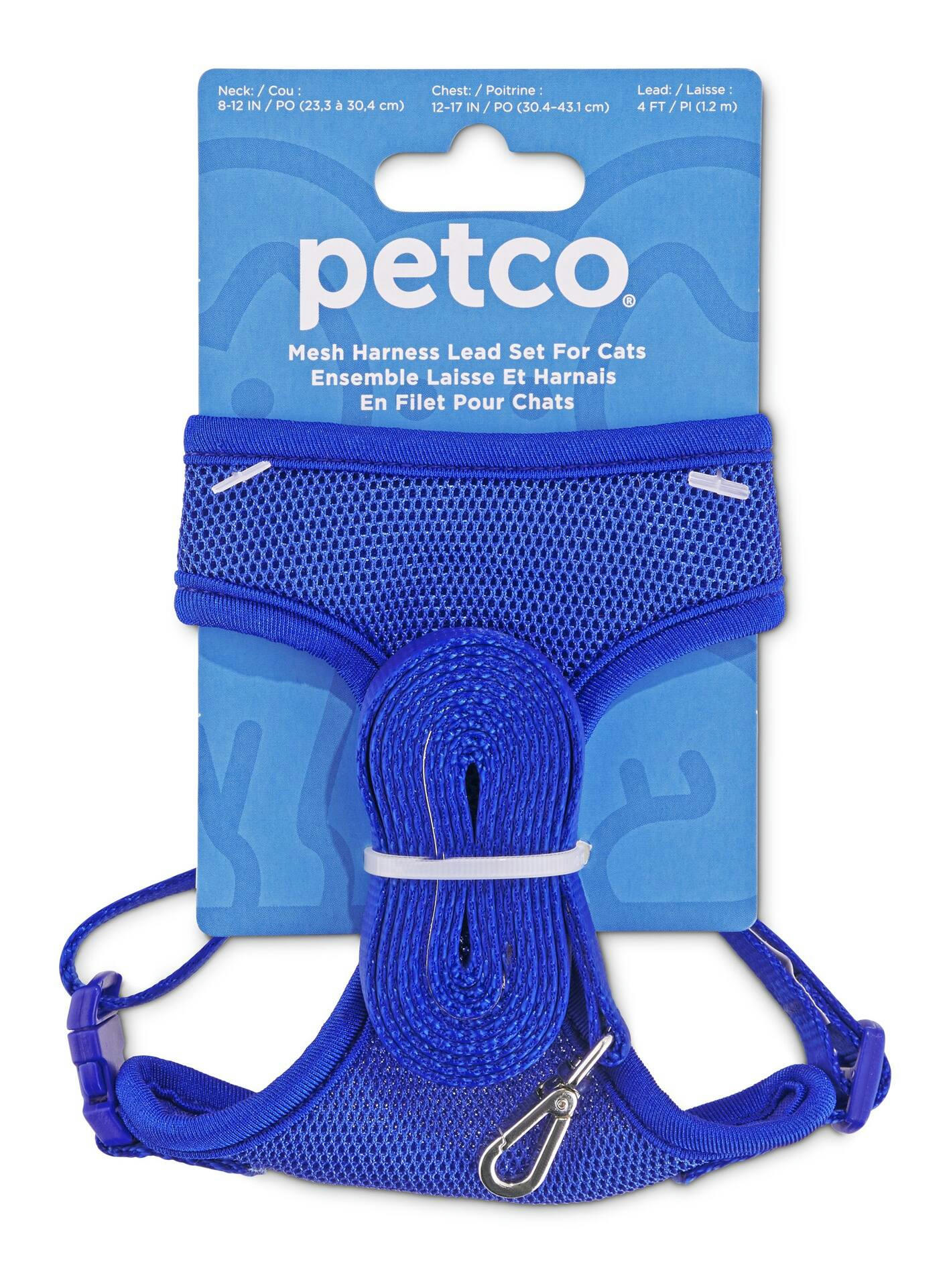Petco Blue Mesh Cat Harness and Leash Set, Adjustable For Cat Walking, 4-ft