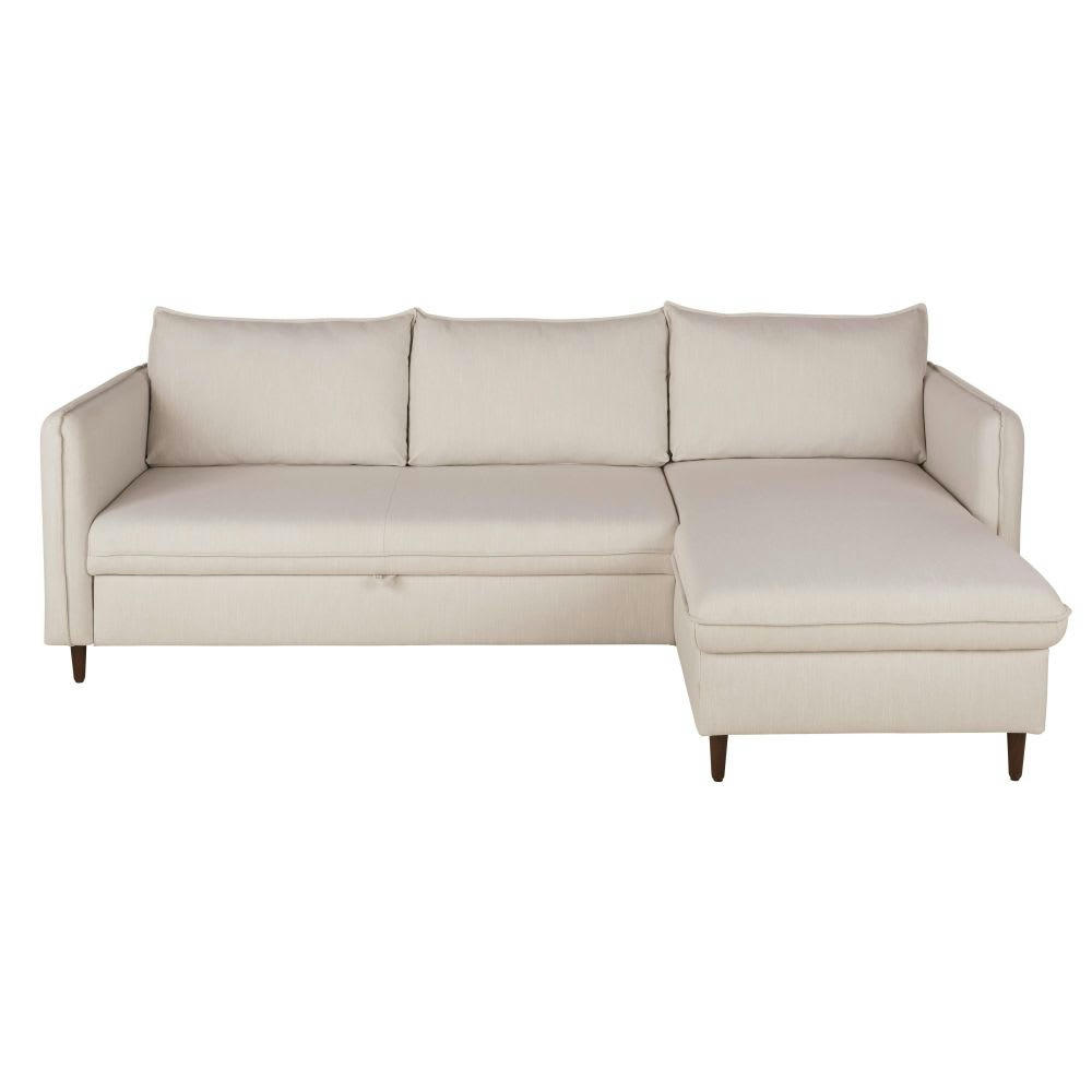 Divine - Canapé d'angle convertible 4/5 places beige