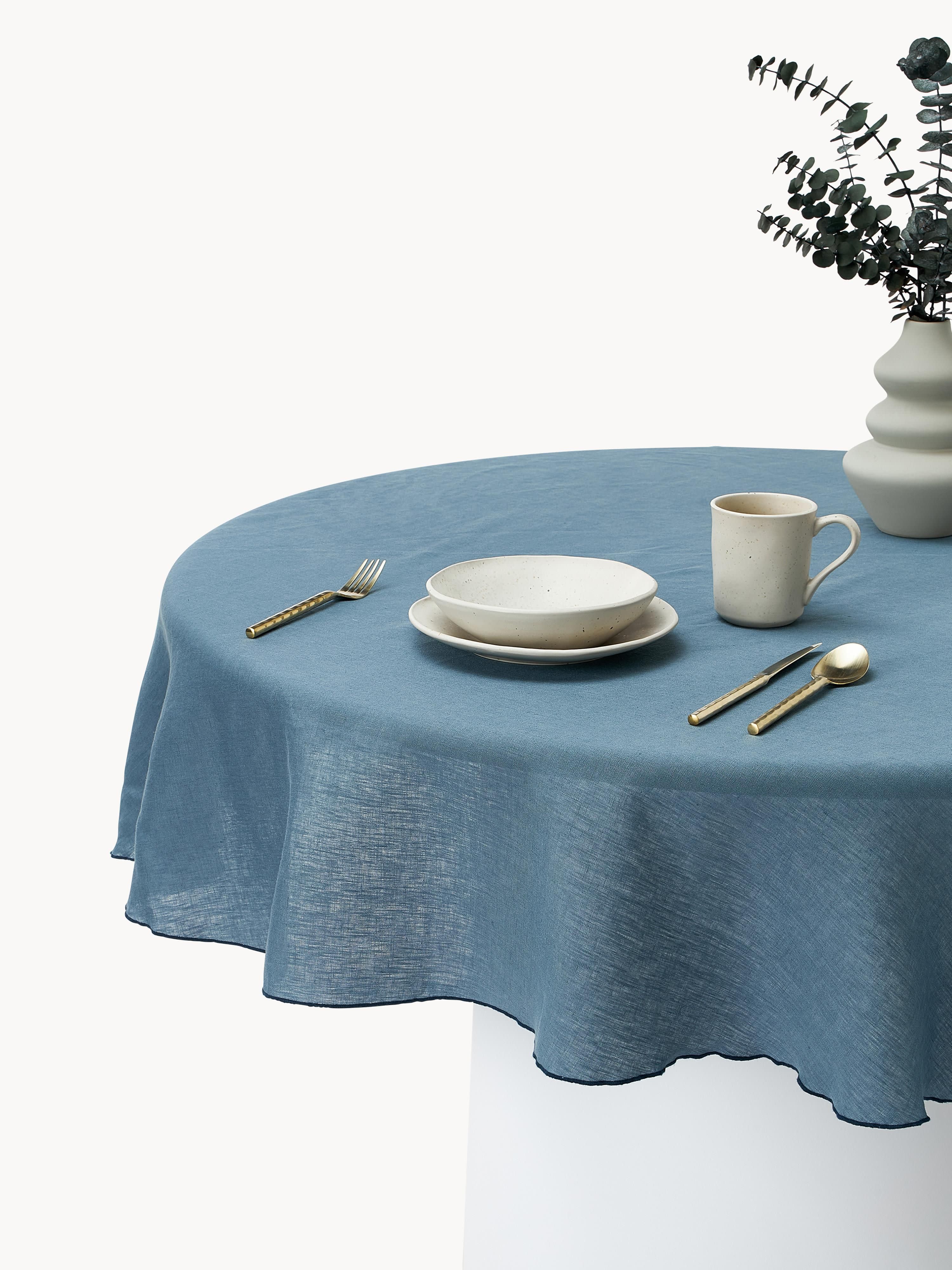 Runde Leinen-Tischdecke Kennedy mit Umkettelung