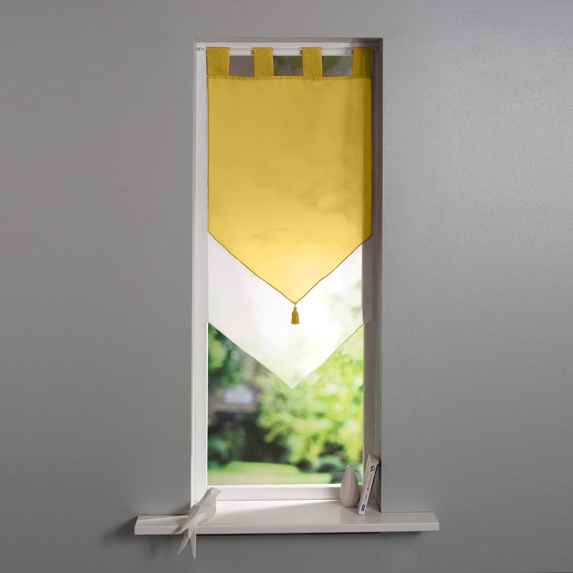 Vitrage voile double uni forme pointe finition pattes