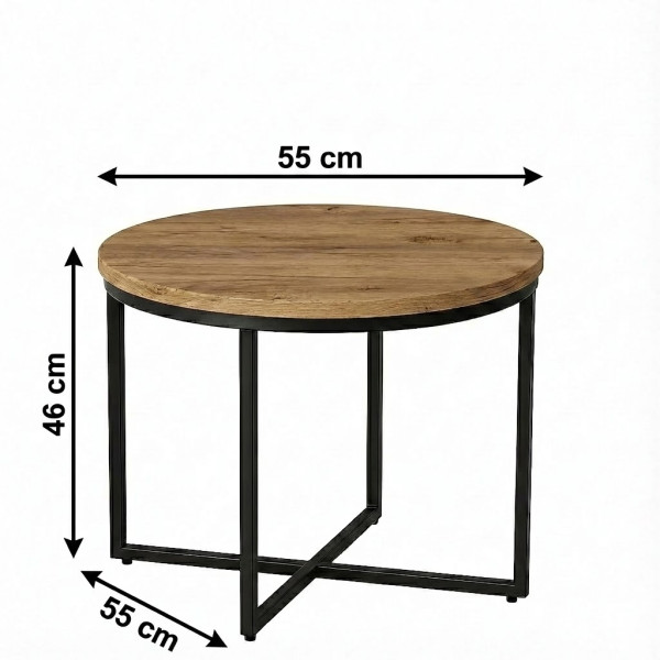 Stolik okolicznościowy okrągły 55 cm metal Dąb Craft