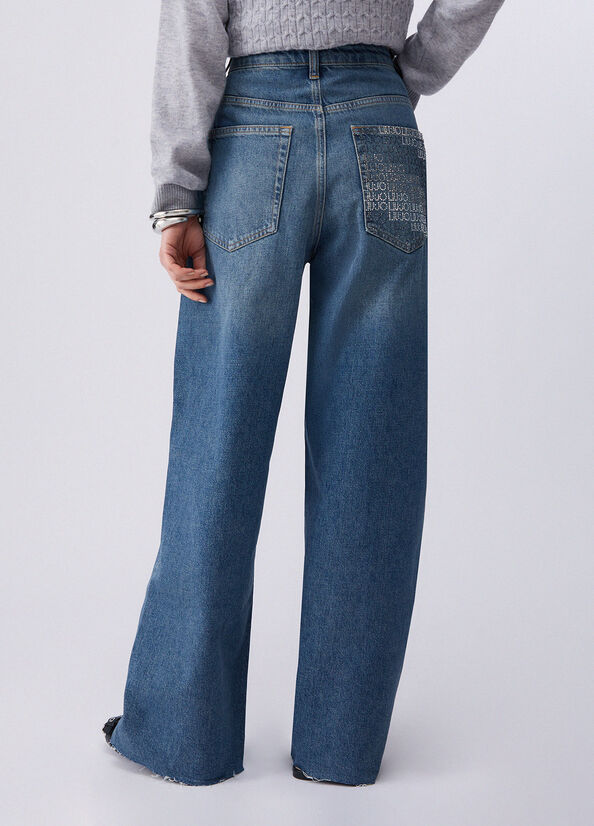 Jeans straight con strass