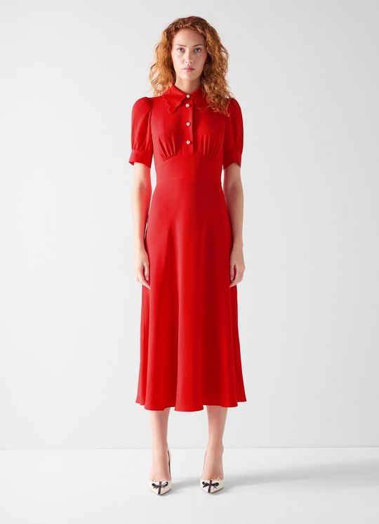 Emma Red Scallop Collar Tea Dress