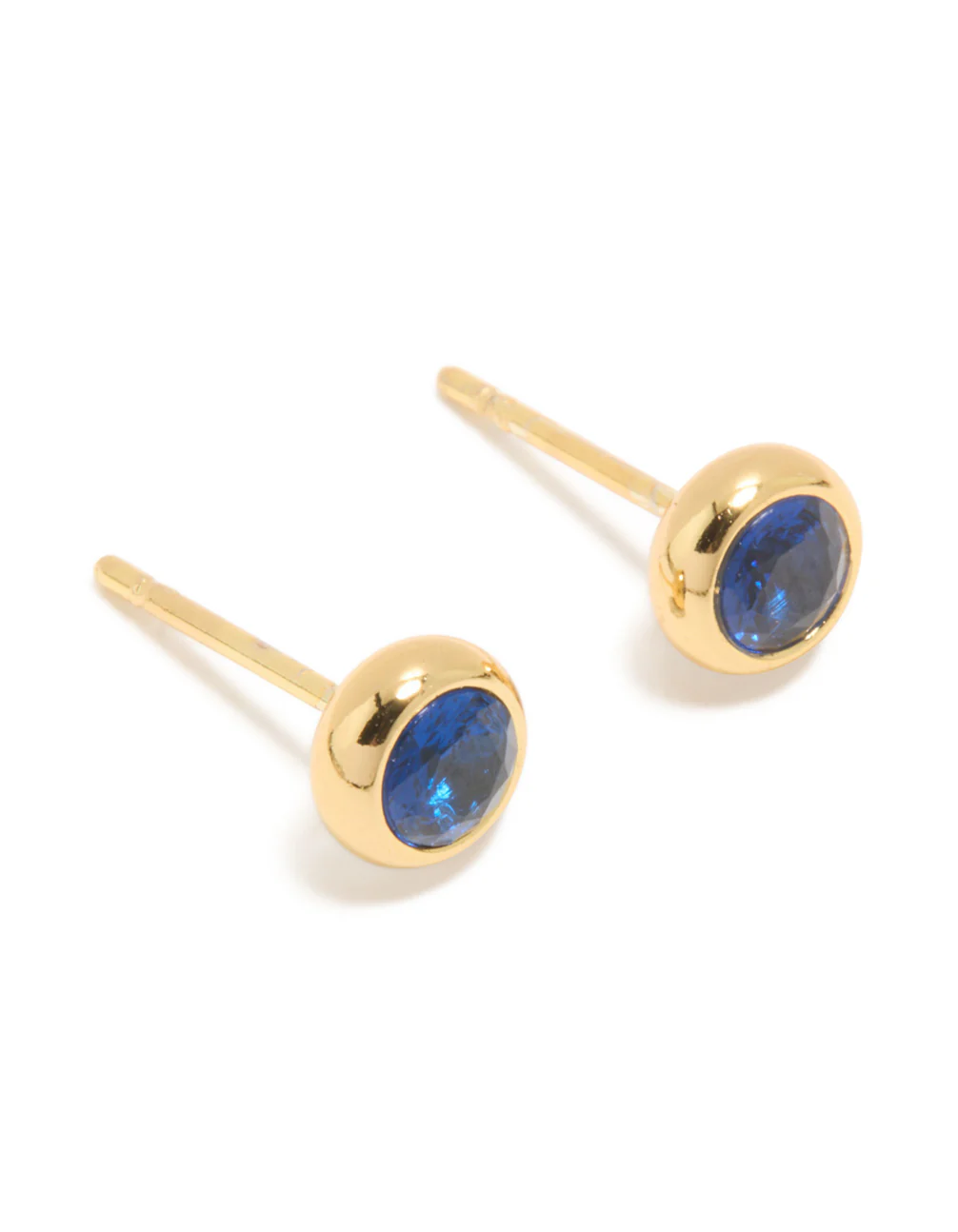Waterproof Gold Plated Stainless Steel Sapphire Cubic Zirconia September Birthstone Bezel Set Stud Earrings