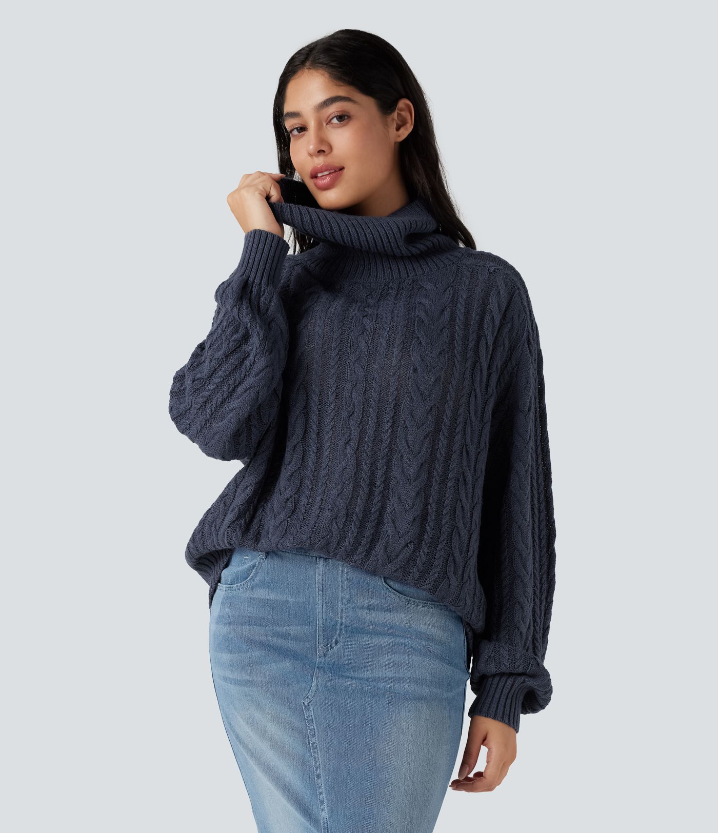 Pull col montant torsadé manches longues