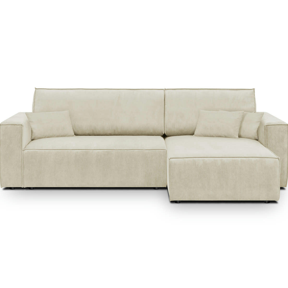 LIVIA NEW - Canapé d'angle convertible 4 places en velours fines côtes beige