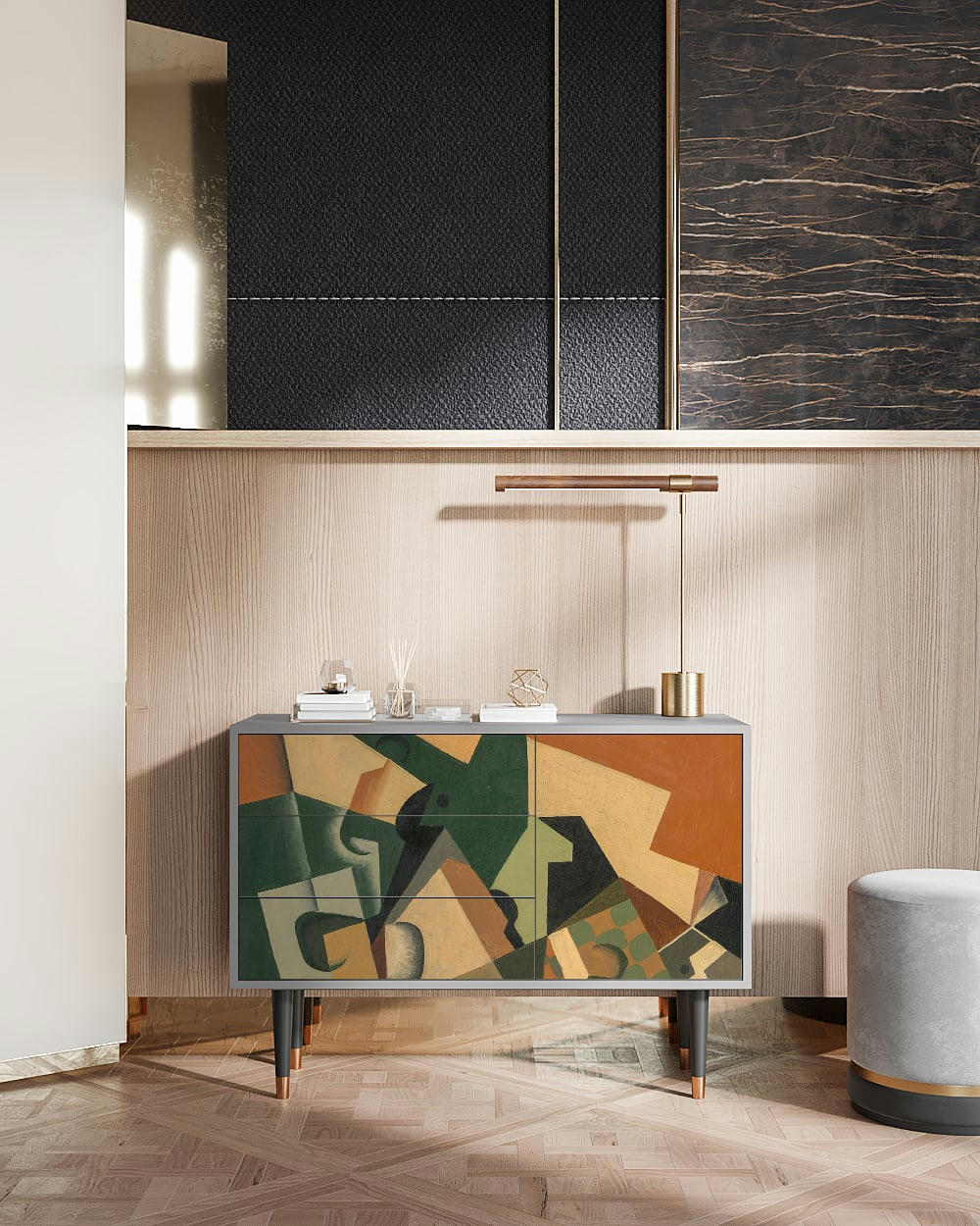 GLASS AND CHECKERBOARD BY JUAN GRIS - Buffet  multicolore 3 tiroirs et 1 porte L 115 cm