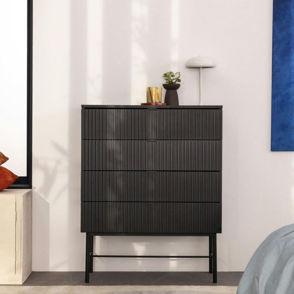 MOLLY - Commode 4 tiroirs en bois et métal L79cm noir
