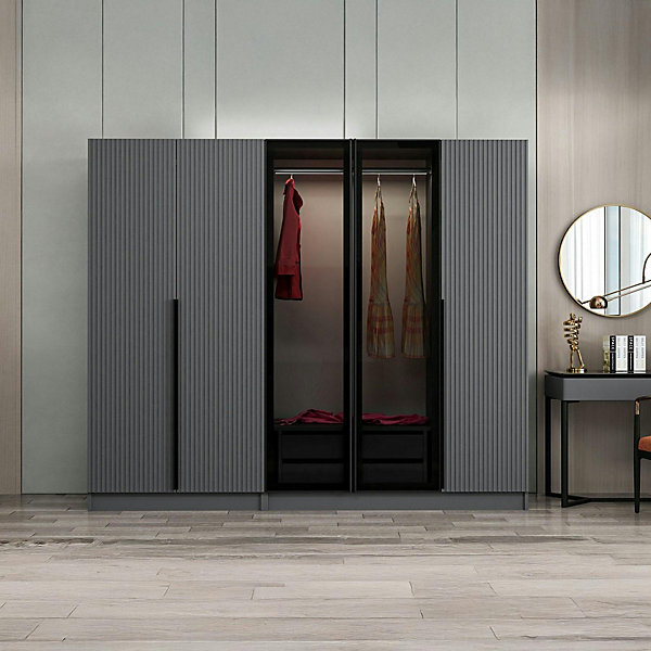 Armoire dressing design gris 2 portes verre BYRON