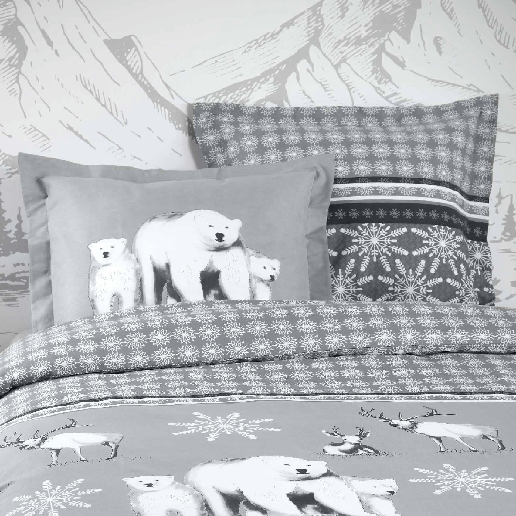 - Parure de lit ours à la montagne coton gris clair 240x220 cm