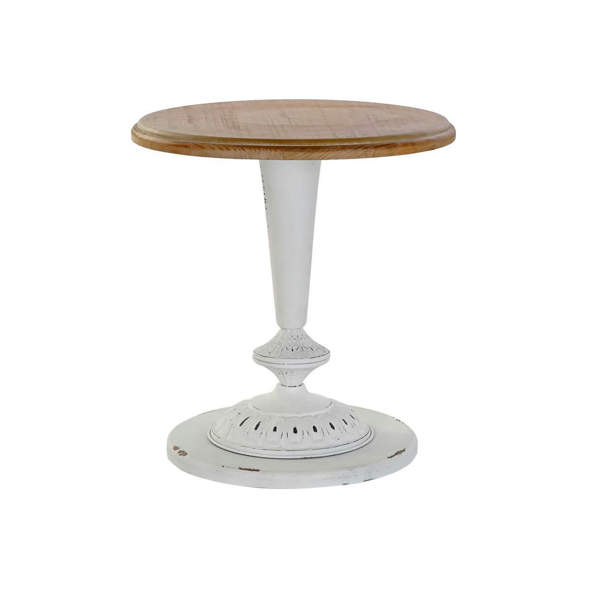 - Table d'appoint classique ronde en bois blanc et plateau bois