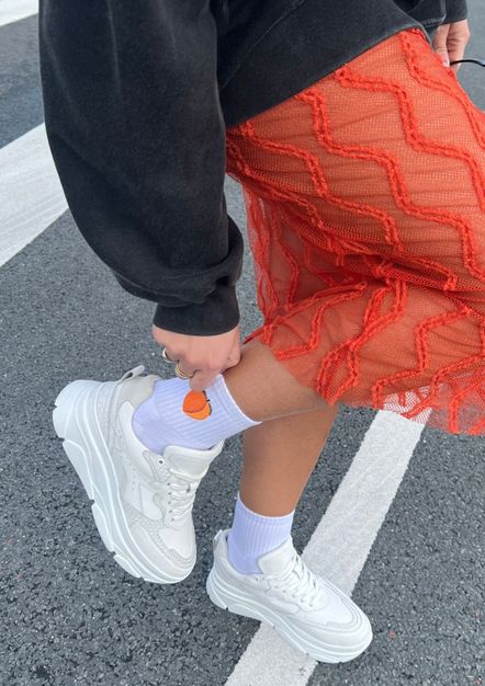 Witte leren chunky sneakers met croco details