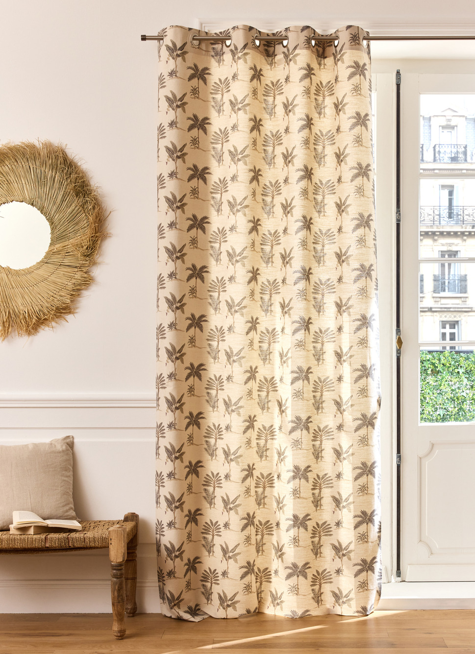 RIDEAU FLUIDE IMPRIMÉ VÉGÉTAL EN COTON NATUREL