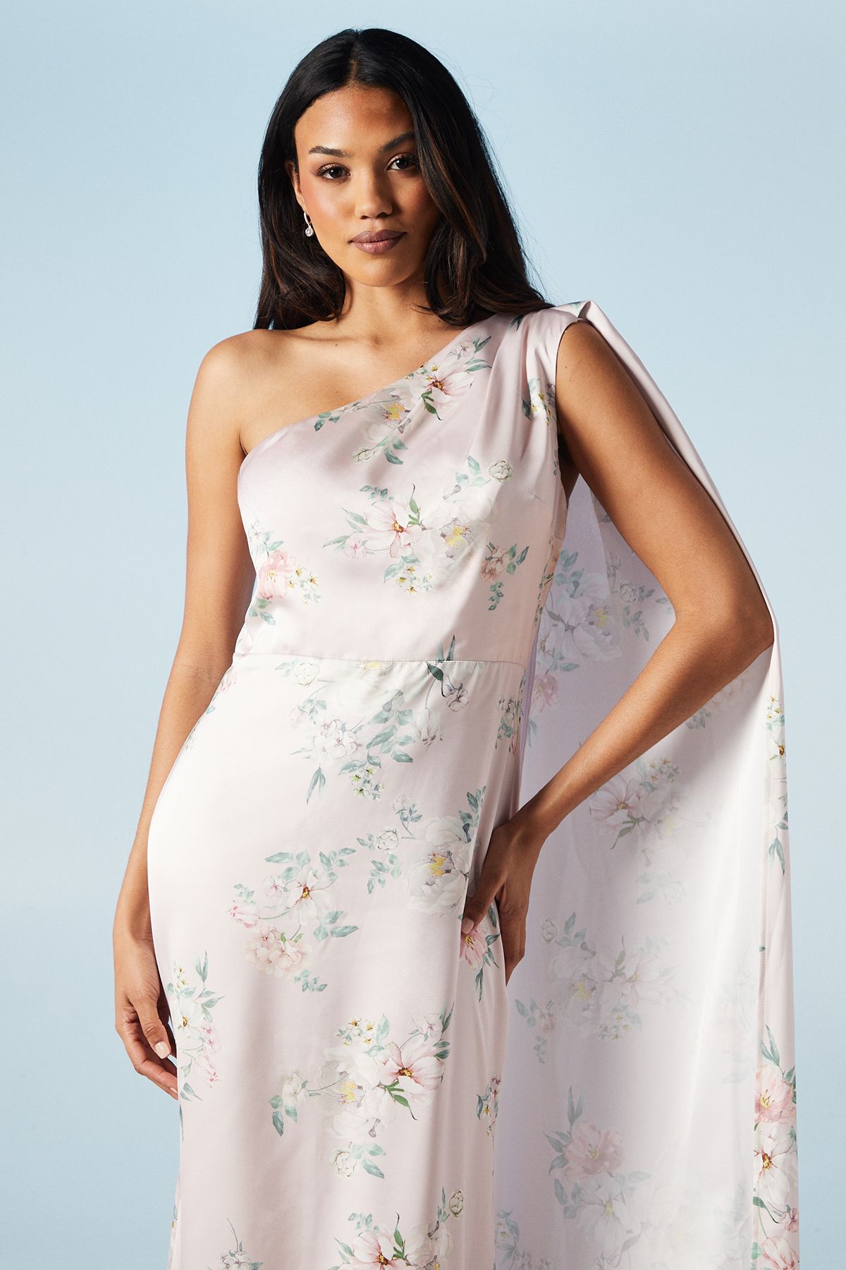 Coast Spring Posy Printed Satin Drape Shoulder Bridesmaid Dress