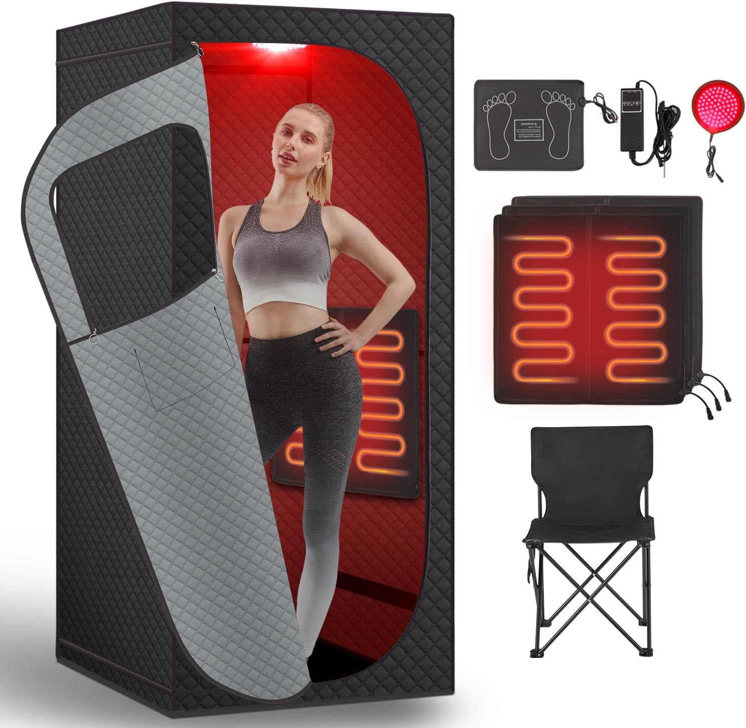 Far Infrared Sauna Box with Red Light Therapy  Portable Dry Sauna for Relaxation  Detoxification  Carbon Crystal Heating 9 Levels  Full Size 5.9ft×2.9ft×2.6ft