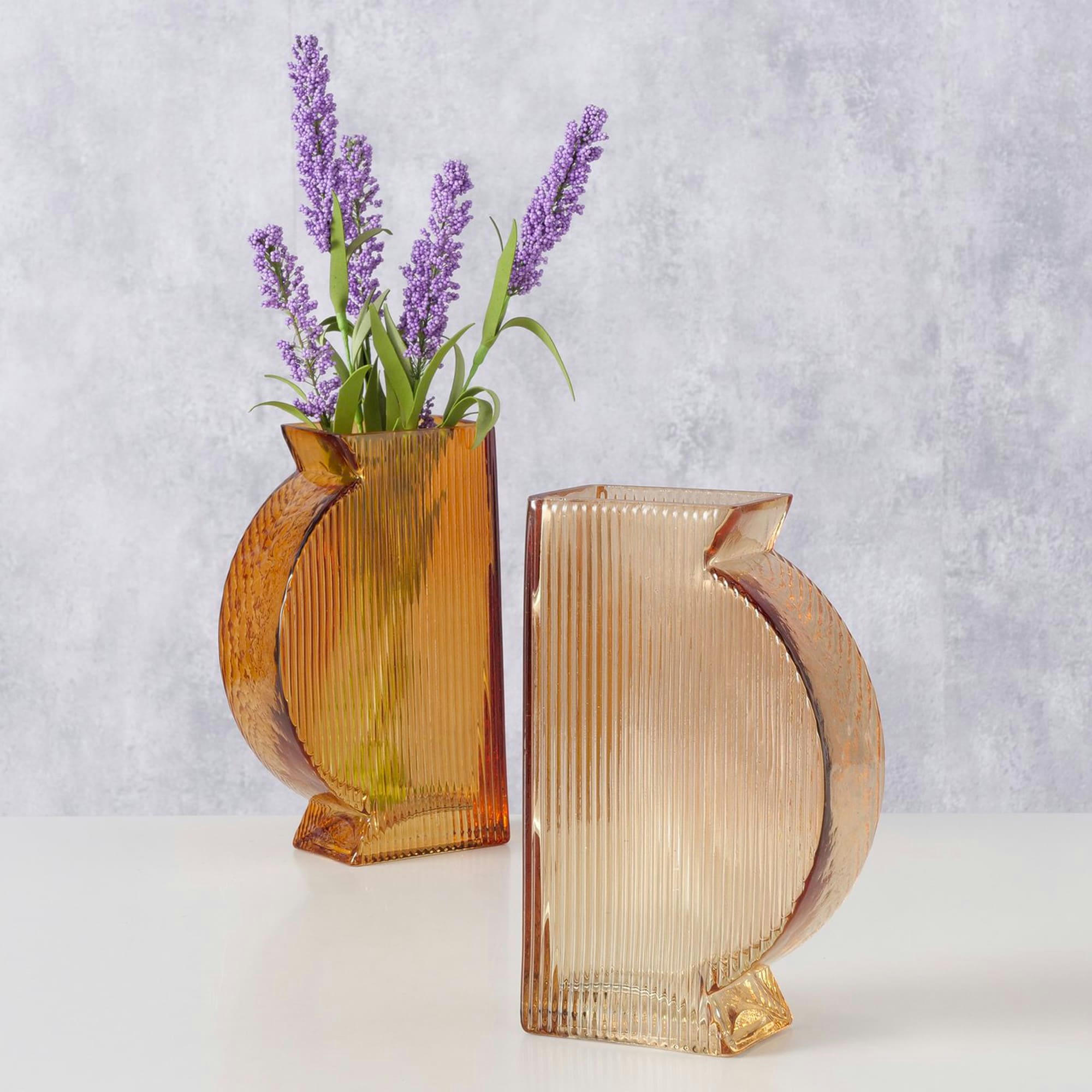 - Set de 2 vases en verre strié H20cm