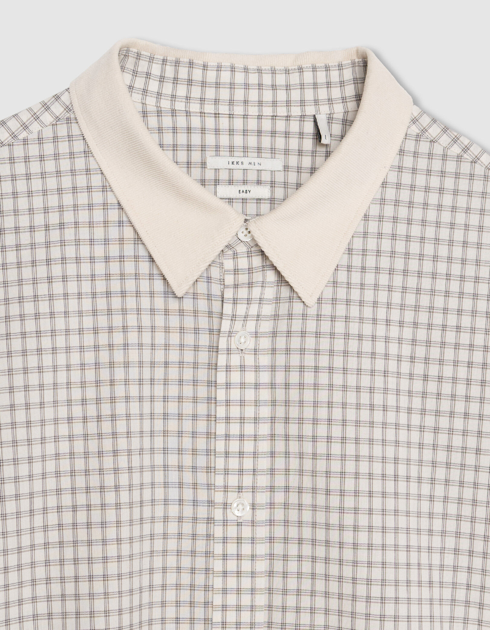 Chemise regular écrue coton bio motif carreaux Homme