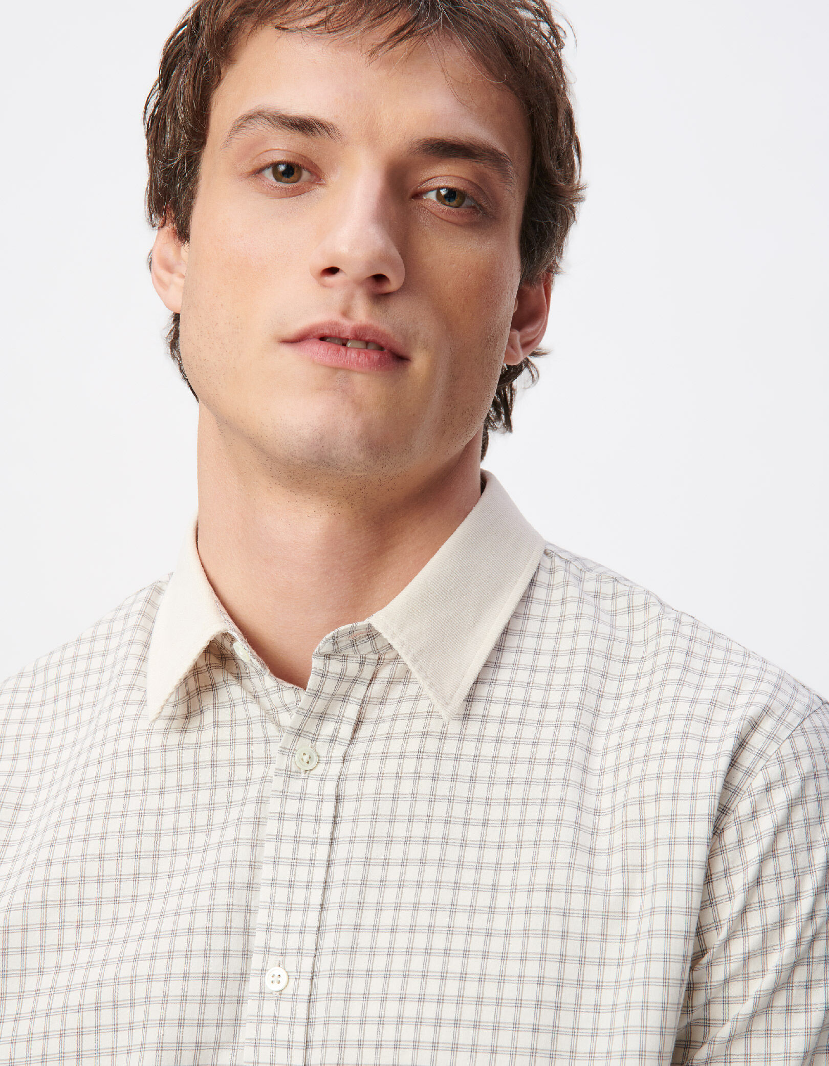 Chemise regular écrue coton bio motif carreaux Homme