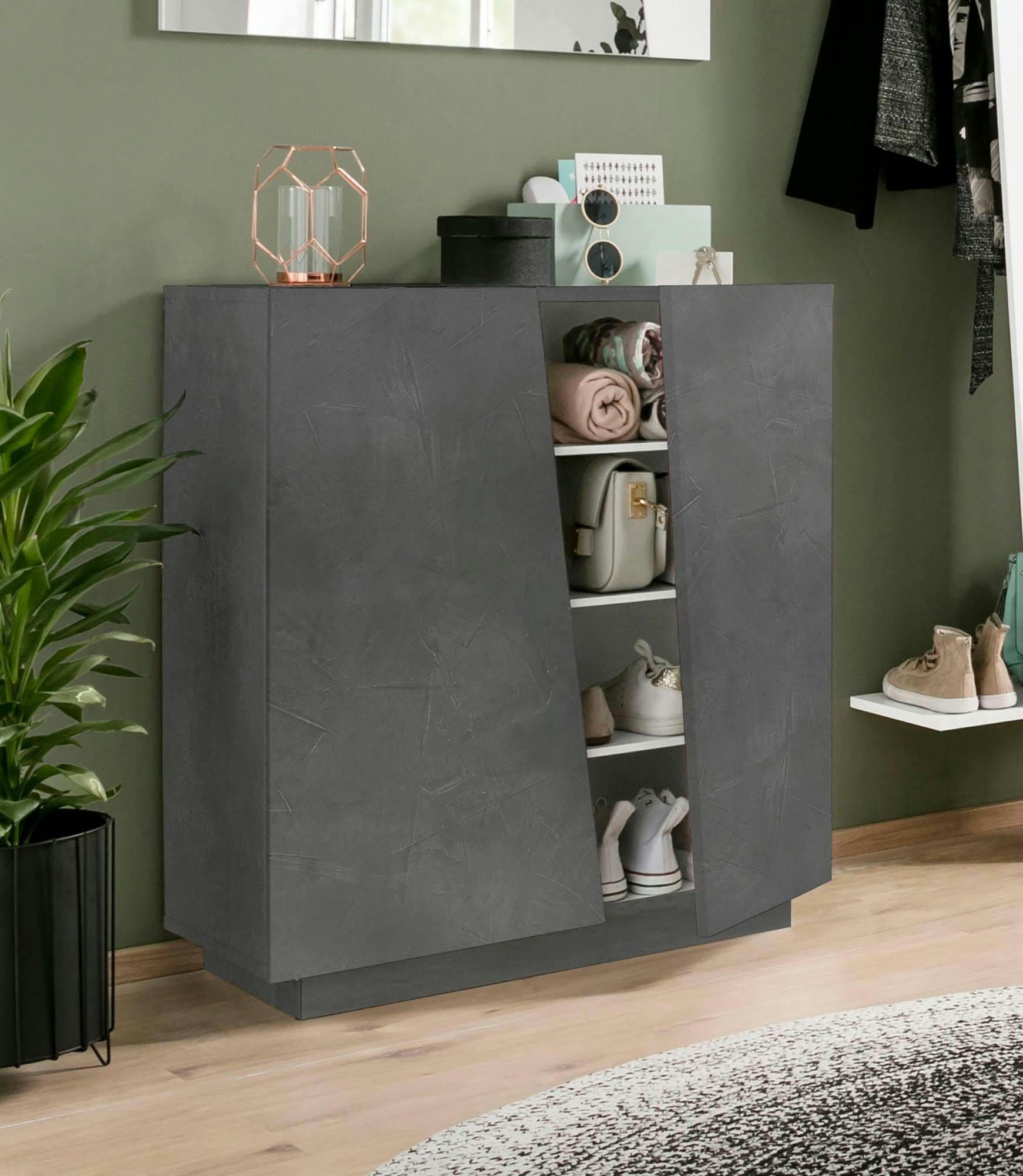- Meuble à chaussures moderne effet bois gris ardoise