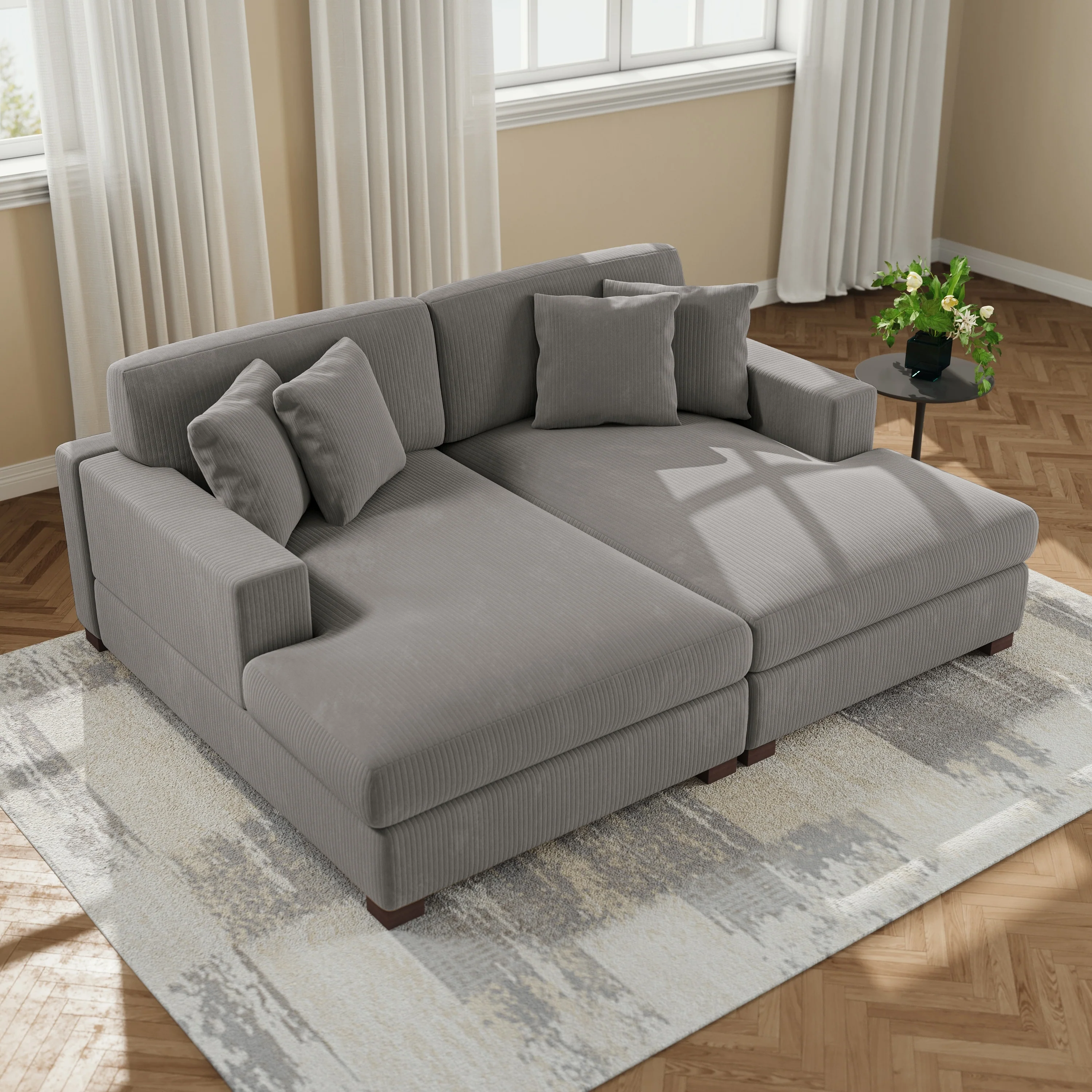 Upholstered Oversized Modular Sectional Sofa Set Corduroy Sleeper Sofa With Chaise