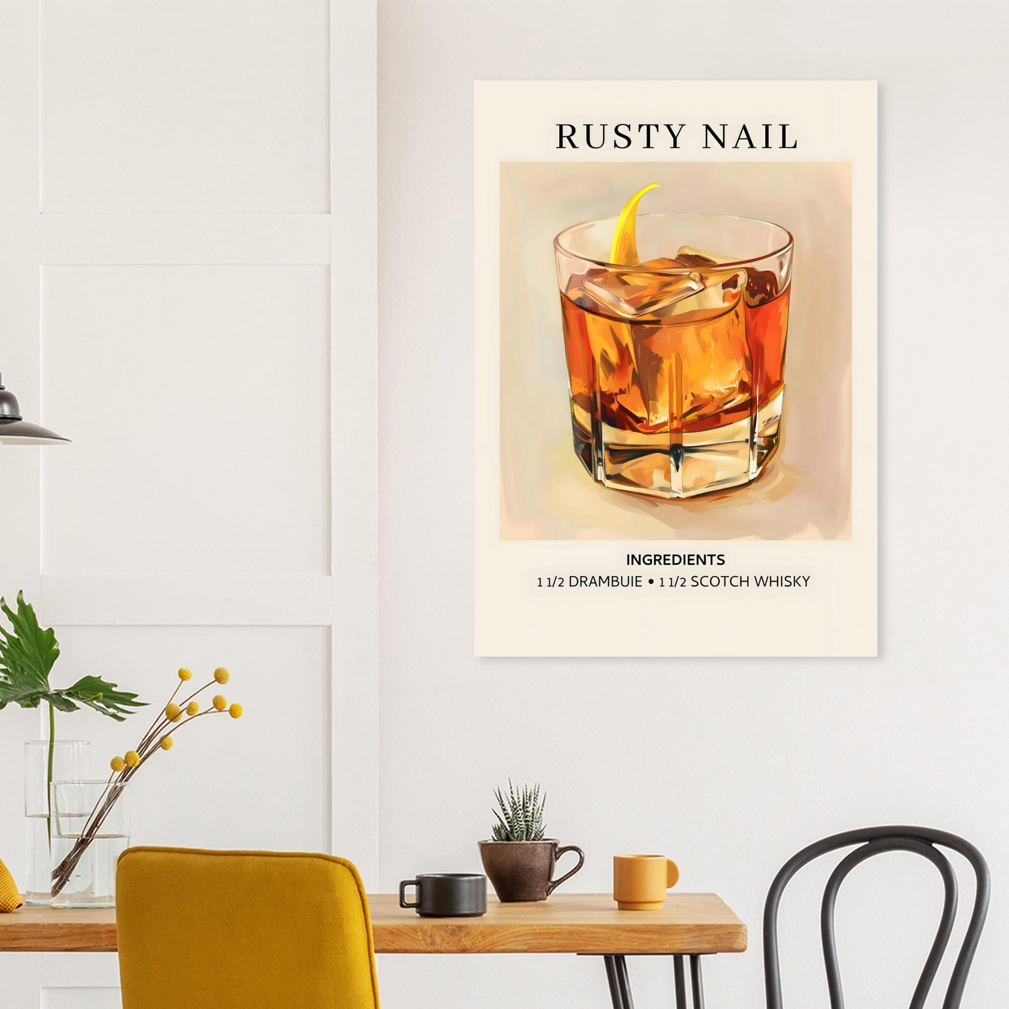 Artfulprints Poster Rusty Nail cocktail - Ingredients  - 70x100 cm - Bruin