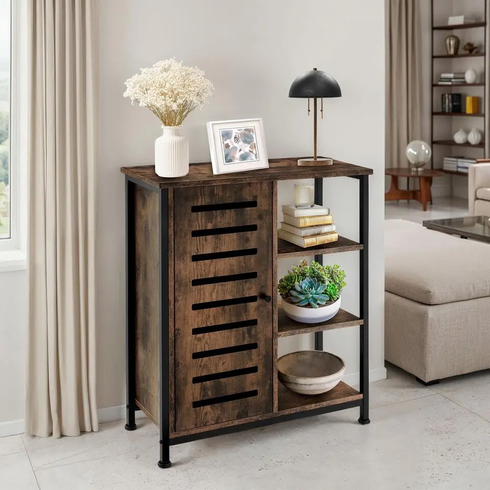 tectake Wandkast 71x32x82cm, Industrieel Hout Donker, Rustiek