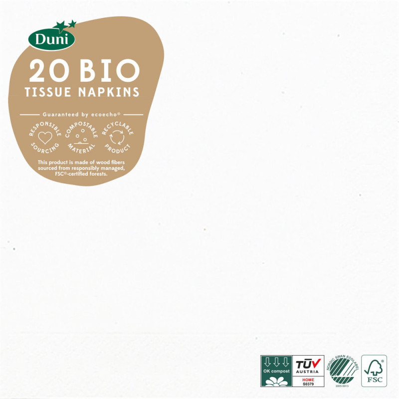 Serviette en tissu Bio 3 plis blanc glacier 33 x 33 cm 20 pièces DUNI