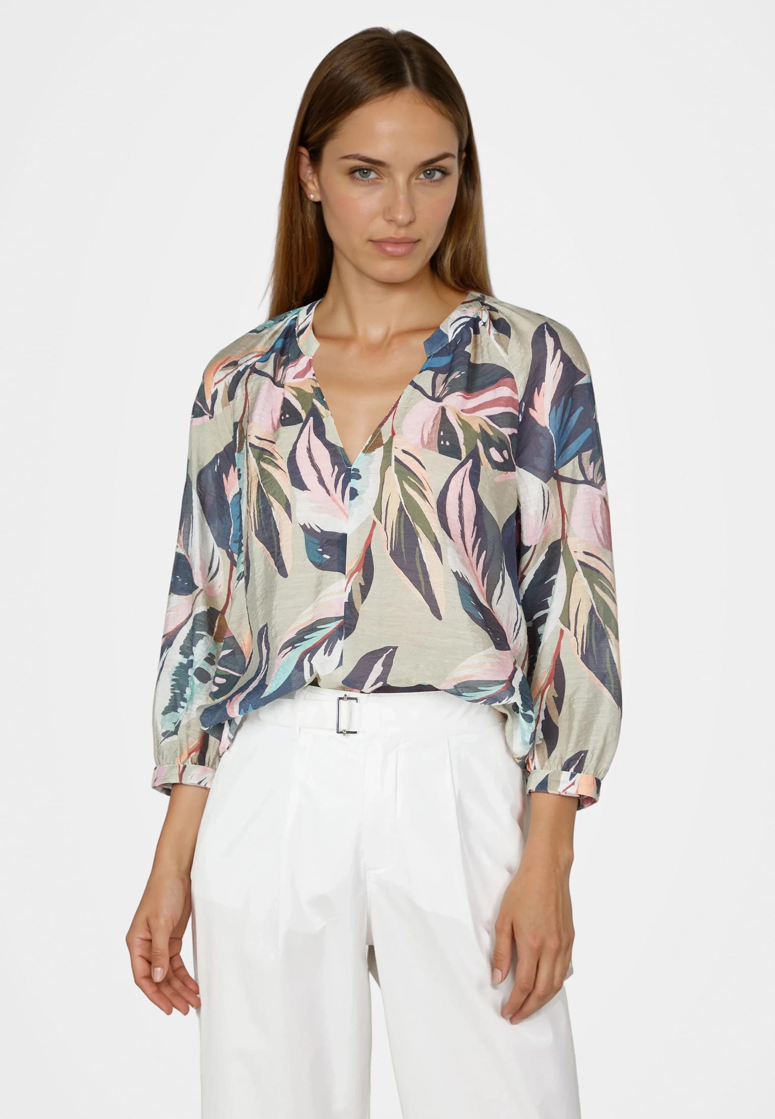 Raglanbluse mit Blätterdruck