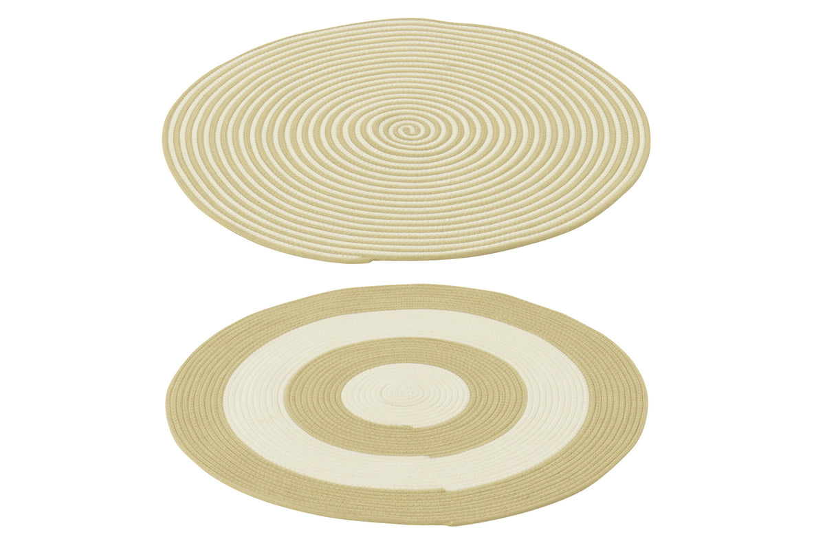J-Line vloerkleed Rond Gestreept - polyester - naturel/wit - set van 2