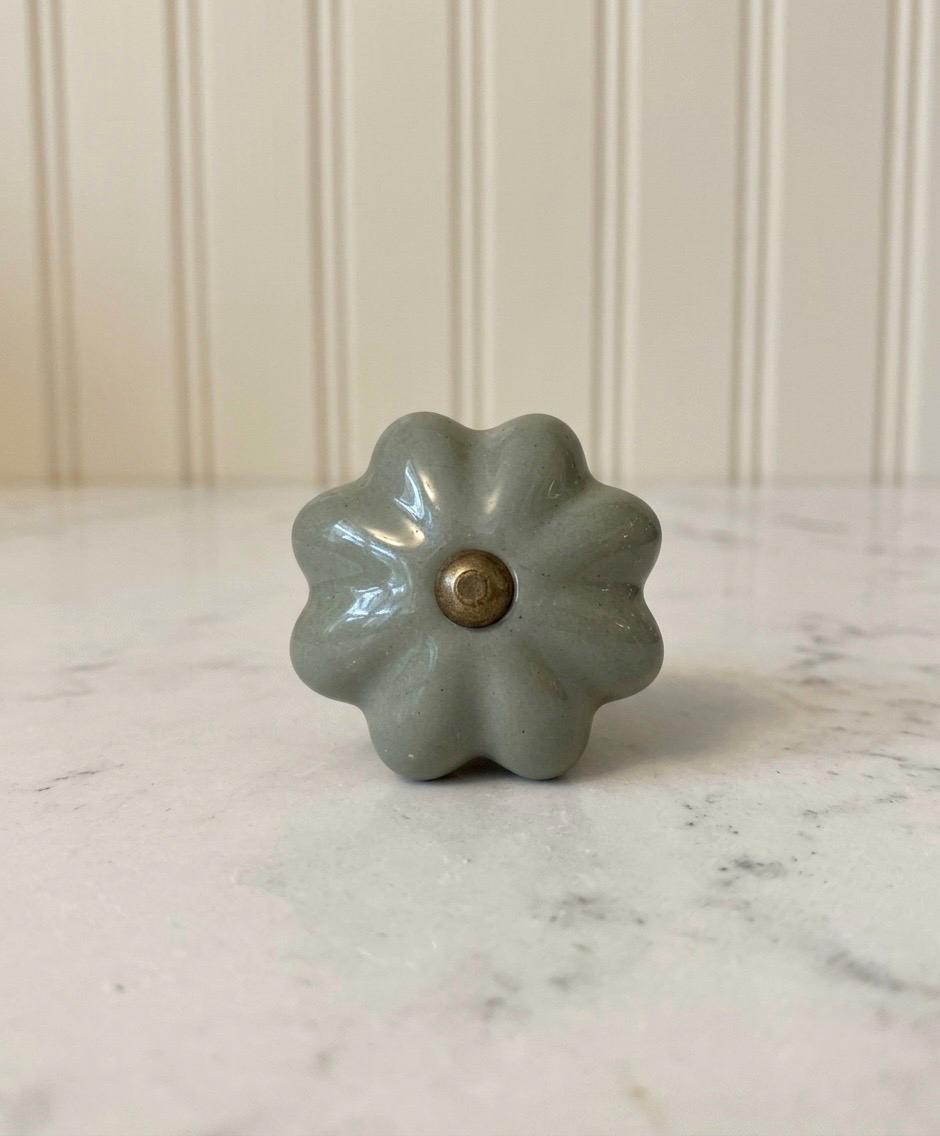 Sage Green Ceramic Flower Knob • Floral Cabinet Drawer Pull, Dresser Hardware, English Cottage