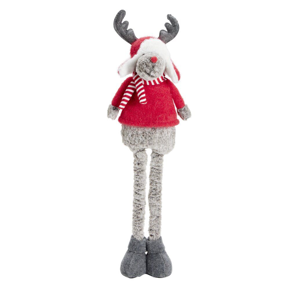 Décoration de No&euml;l à poser renne mignon avec jambe extensible 20x17xH48à68cm